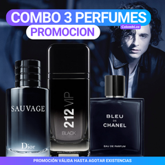 Combo 3 Perfumes Hombre - Sauvage Dior | Bleu de Chanel | 212 Vip Black