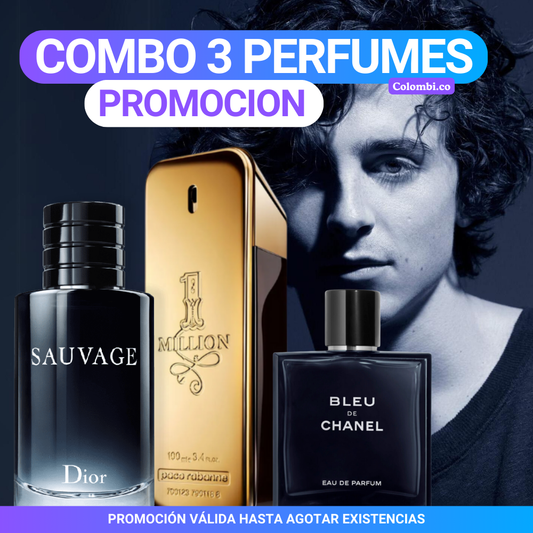 Combo 3 Perfumes Hombre - Sauvage Dior | Bleu de Chanel | 1 Million