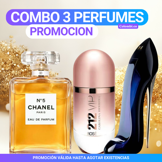 Combo 3 Perfumes Mujer - Chanel Nº 5 | 212 Vip Rose | Good Girl